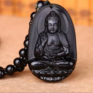 Unique Natural Black Obsidian Carved Buddha